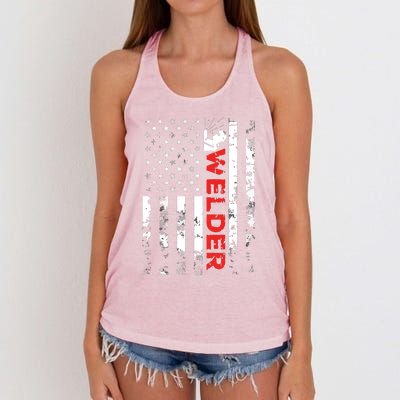 Welder Vintage USA American Flag Welding Women's Knotted Racerback Tank