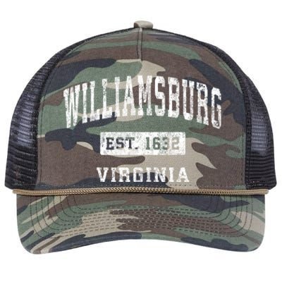 Williamsburg Virginia Va Vintage Established Sports Design Retro Rope Trucker Hat Cap