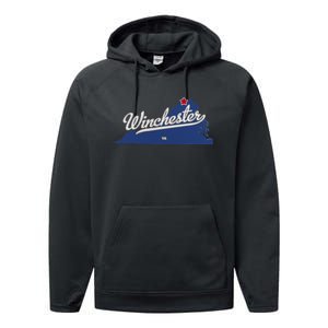 Winchester Virginia VA Map Performance Fleece Hoodie