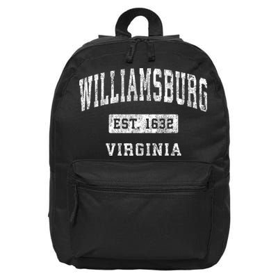 Williamsburg Virginia Va Vintage Established Sports Design 16 in Basic Backpack