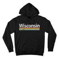 Wisconsin Vintage Worn Design Retro Stripes Hoodie