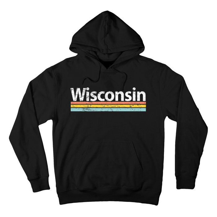 Wisconsin Vintage Worn Design Retro Stripes Hoodie