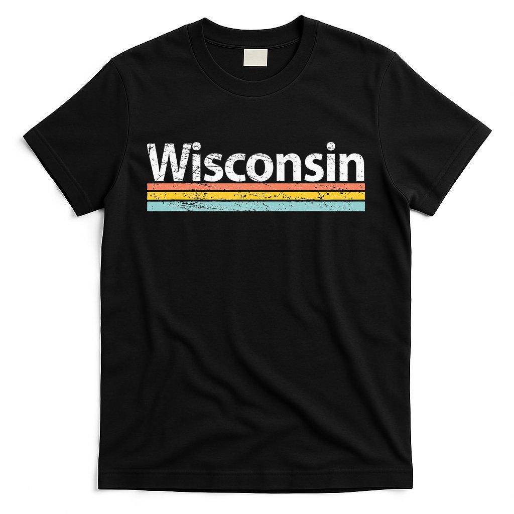 Wisconsin Vintage Worn Design Retro Stripes T-Shirt
