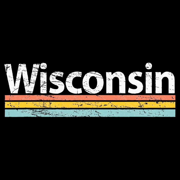 Wisconsin Vintage Worn Design Retro Stripes Button