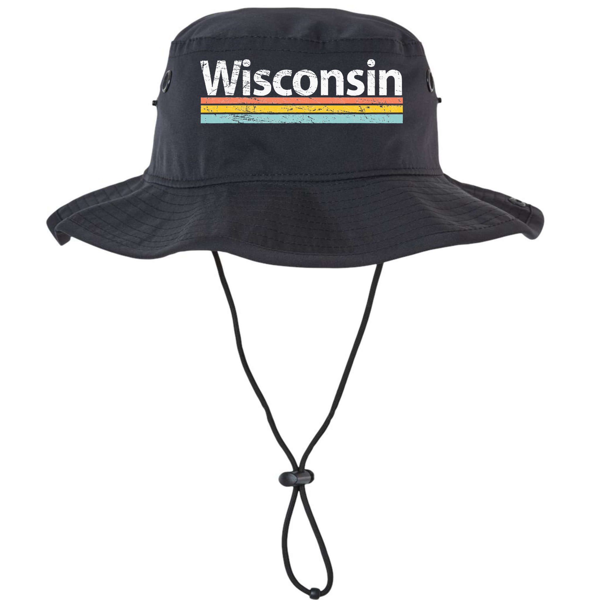 Wisconsin Vintage Worn Design Retro Stripes Bucket Hat