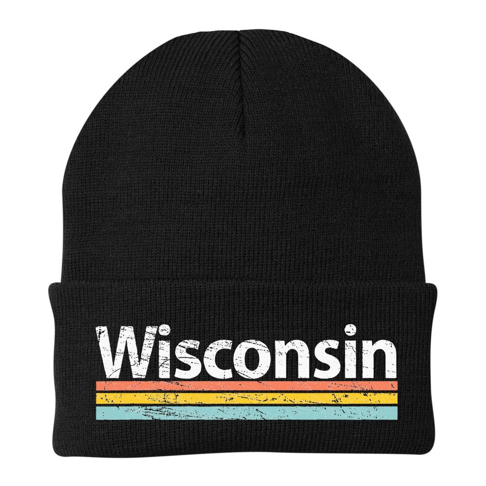 Wisconsin Vintage Worn Design Retro Stripes Beanie