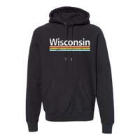 Wisconsin Vintage Worn Design Retro Stripes Premium Hoodie