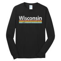 Wisconsin Vintage Worn Design Retro Stripes Tall Long Sleeve T-Shirt