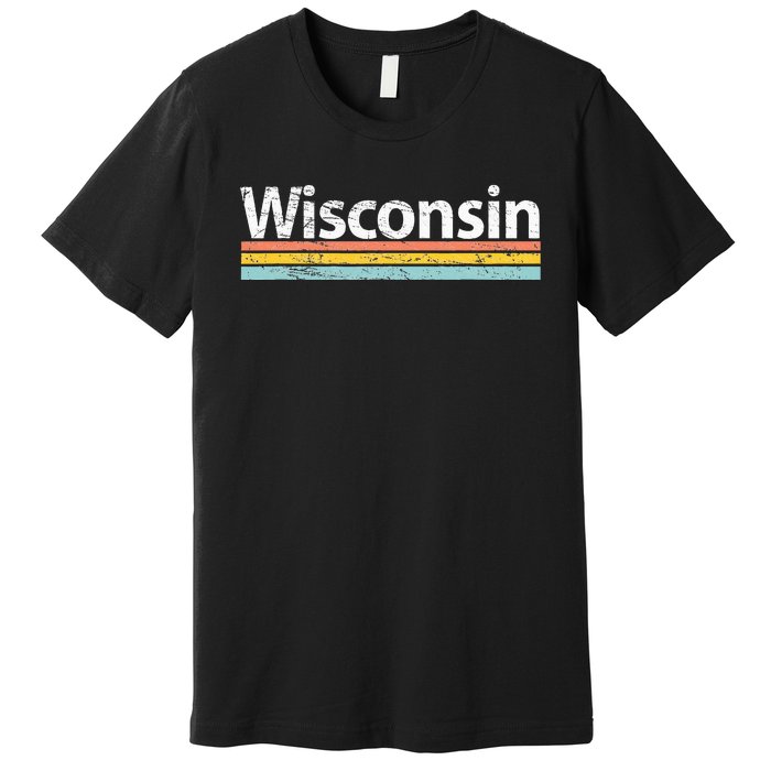 Wisconsin Vintage Worn Design Retro Stripes Premium T-Shirt