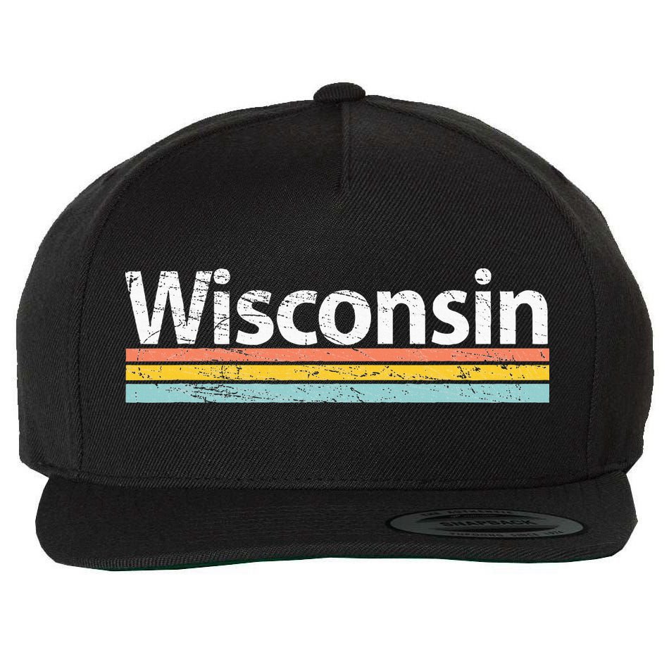 Wisconsin Vintage Worn Design Retro Stripes Wool Snapback Cap
