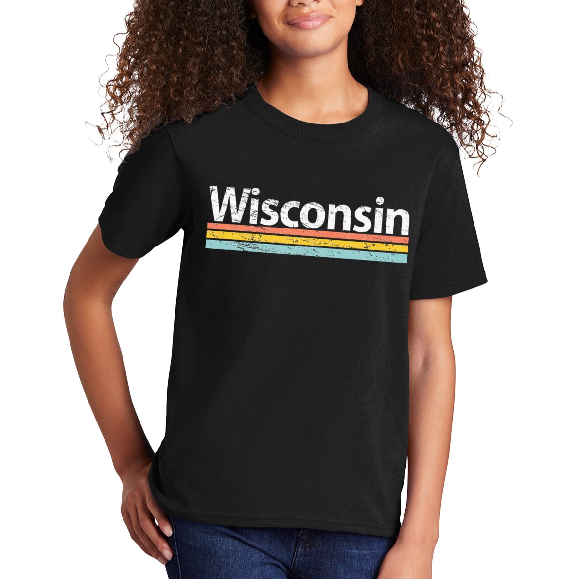 Wisconsin Vintage Worn Design Retro Stripes Kids T-Shirt