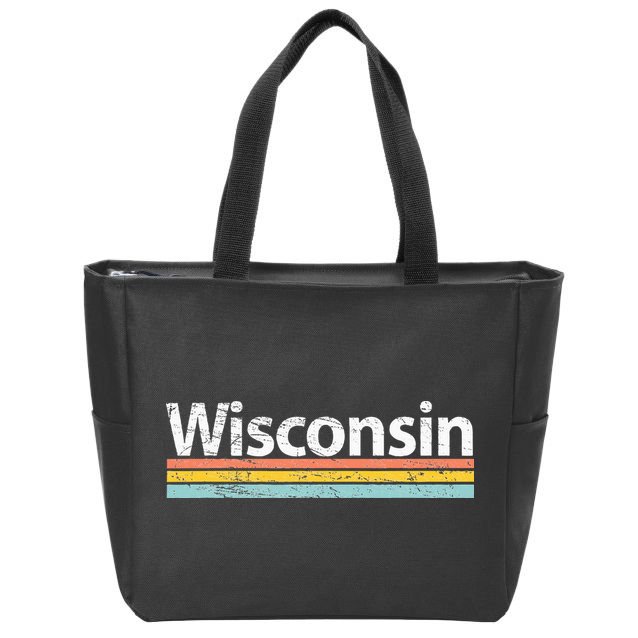 Wisconsin Vintage Worn Design Retro Stripes Zip Tote Bag