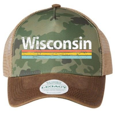 Wisconsin Vintage Worn Design Retro Stripes Classic Legacy Tie Dye Trucker Hat