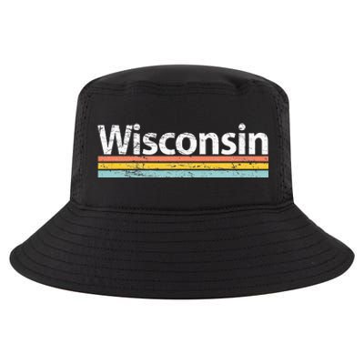 Wisconsin Vintage Worn Design Retro Stripes Classic Cool Comfort Performance Bucket Hat