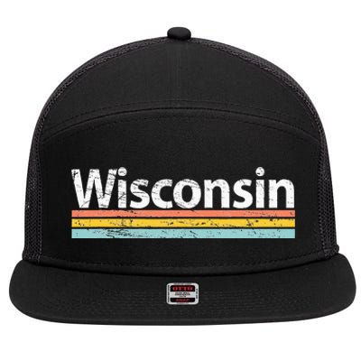 Wisconsin Vintage Worn Design Retro Stripes Classic 7 Panel Mesh Trucker Snapback Hat