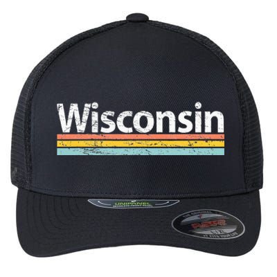 Wisconsin Vintage Worn Design Retro Stripes Classic Flexfit Unipanel Trucker Cap