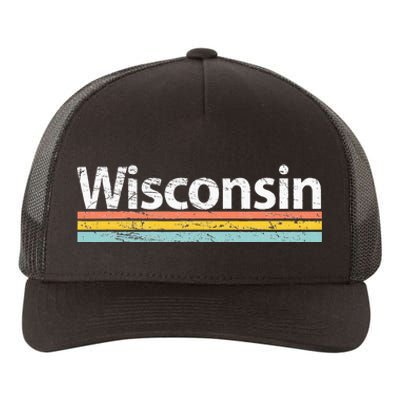 Wisconsin Vintage Worn Design Retro Stripes Classic Yupoong Adult 5-Panel Trucker Hat