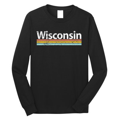 Wisconsin Vintage Worn Design Retro Stripes Classic Long Sleeve Shirt