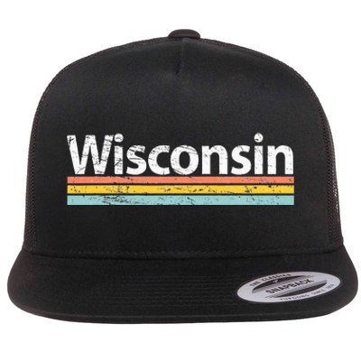 Wisconsin Vintage Worn Design Retro Stripes Classic Flat Bill Trucker Hat