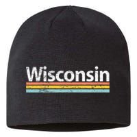 Wisconsin Vintage Worn Design Retro Stripes Classic Sustainable Beanie