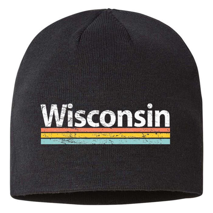 Wisconsin Vintage Worn Design Retro Stripes Classic Sustainable Beanie