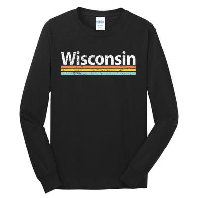 Wisconsin Vintage Worn Design Retro Stripes Classic Tall Long Sleeve T-Shirt