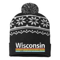 Wisconsin Vintage Worn Design Retro Stripes Classic USA-Made Snowflake Beanie