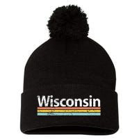 Wisconsin Vintage Worn Design Retro Stripes Classic Pom Pom 12in Knit Beanie