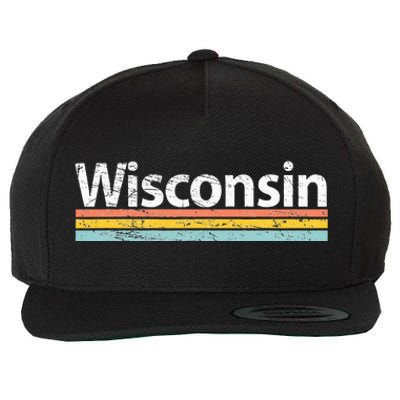 Wisconsin Vintage Worn Design Retro Stripes Classic Wool Snapback Cap