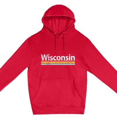 Wisconsin Vintage Worn Design Retro Stripes Classic Premium Pullover Hoodie