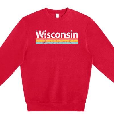 Wisconsin Vintage Worn Design Retro Stripes Classic Premium Crewneck Sweatshirt