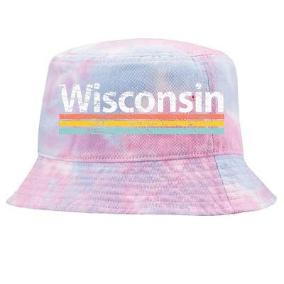 Wisconsin Vintage Worn Design Retro Stripes Classic Tie-Dyed Bucket Hat