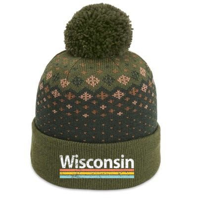 Wisconsin Vintage Worn Design Retro Stripes Classic The Baniff Cuffed Pom Beanie