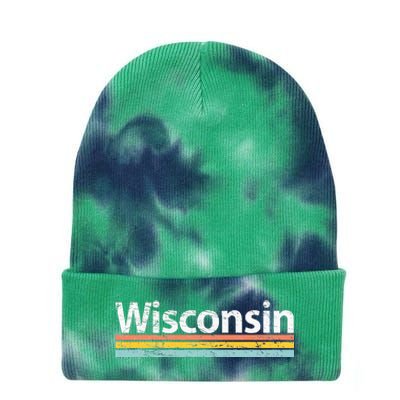 Wisconsin Vintage Worn Design Retro Stripes Classic Tie Dye 12in Knit Beanie