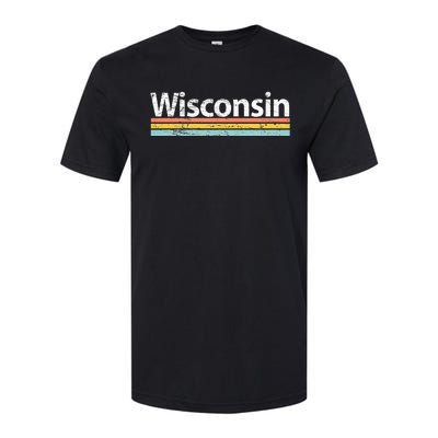 Wisconsin Vintage Worn Design Retro Stripes Classic Softstyle® CVC T-Shirt