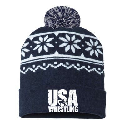 Wrestling Vintage Wrestler Christmas For Boy USA-Made Snowflake Beanie