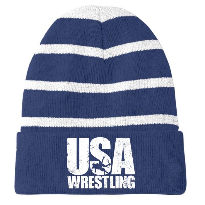 Wrestling Vintage Wrestler Christmas For Boy Striped Beanie with Solid Band