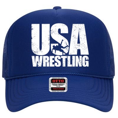 Wrestling Vintage Wrestler Christmas For Boy High Crown Mesh Back Trucker Hat