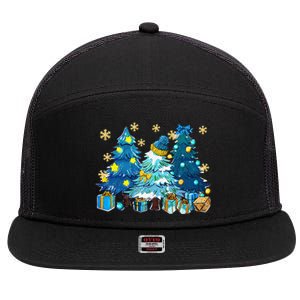 Winter Vibes Xmas Tree Lights Cozy Season Christmas Pajama 7 Panel Mesh Trucker Snapback Hat