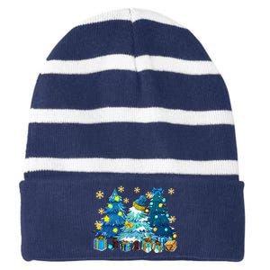 Winter Vibes Xmas Tree Lights Cozy Season Christmas Pajama Striped Beanie with Solid Band