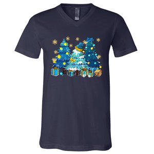 Winter Vibes Xmas Tree Lights Cozy Season Christmas Pajama V-Neck T-Shirt