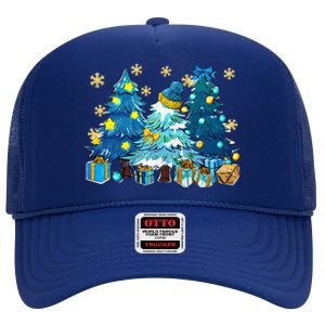 Winter Vibes Xmas Tree Lights Cozy Season Christmas Pajama High Crown Mesh Back Trucker Hat