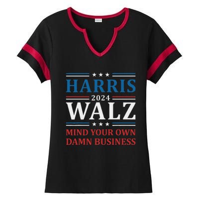 Walz Waltz 2024 Mind Your Own Damn Business Ladies Halftime Notch Neck Tee