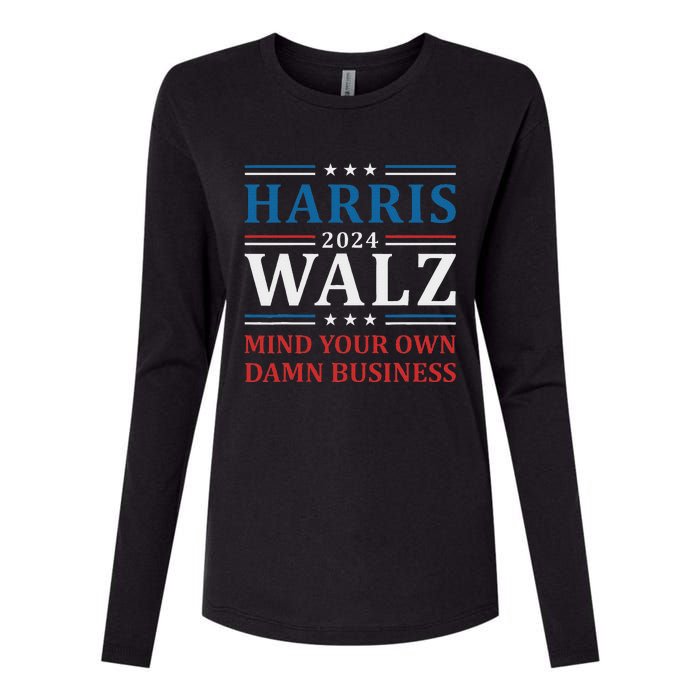 Walz Waltz 2024 Mind Your Own Damn Business Womens Cotton Relaxed Long Sleeve T-Shirt