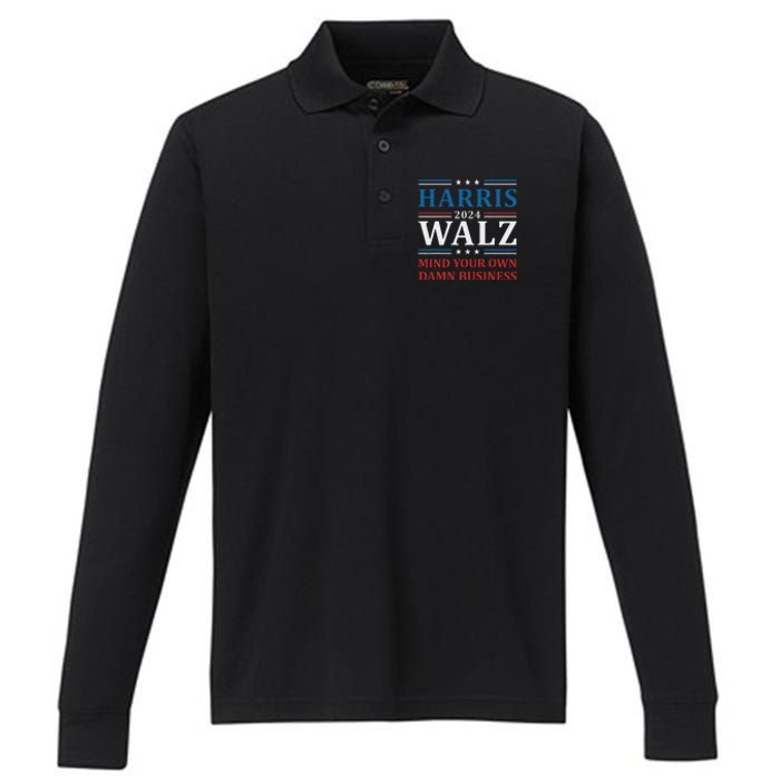 Walz Waltz 2024 Mind Your Own Damn Business Performance Long Sleeve Polo