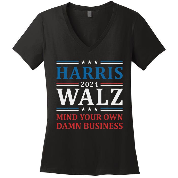 Walz Waltz 2024 Mind Your Own Damn Business Women's V-Neck T-Shirt