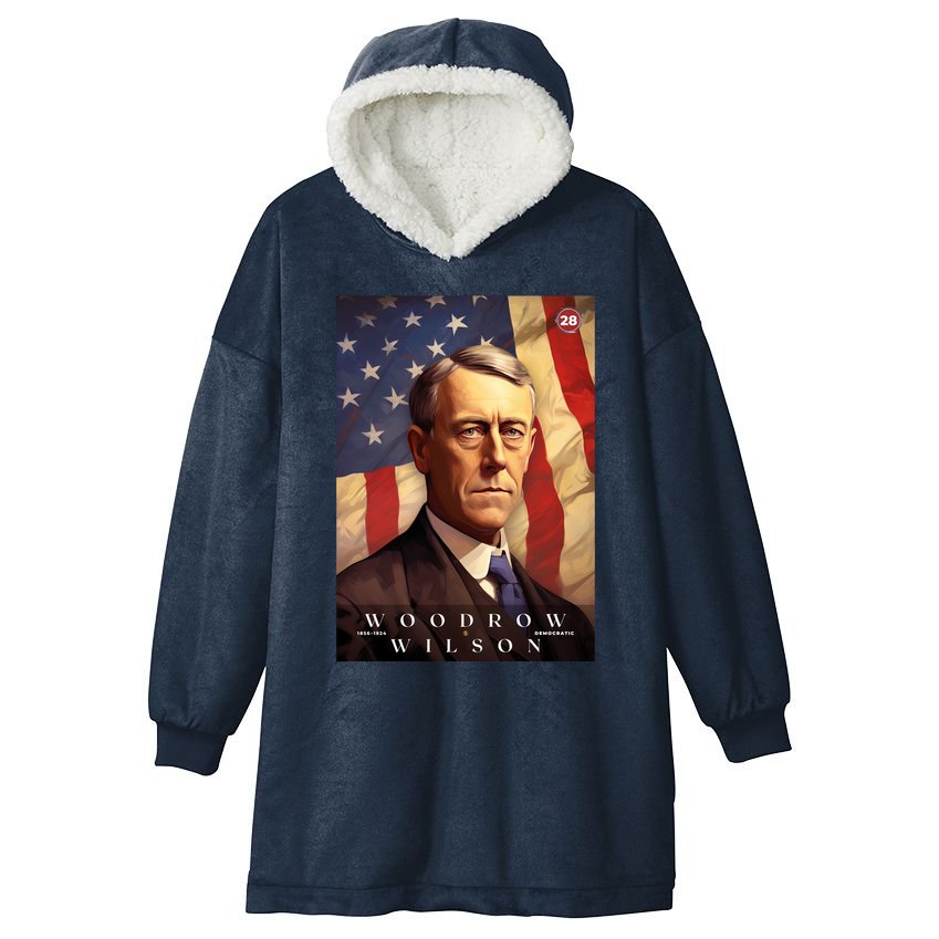 Woodrow Wilson 28th President Of The United States Portrait Hooded Wearable Blanket