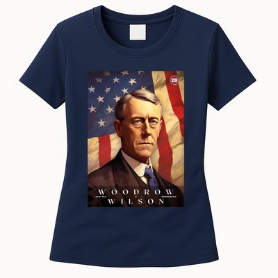 Woodrow Wilson 28th President Of The United States Portrait Womens T-Shirt
