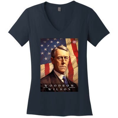 Woodrow Wilson 28th President Of The United States Portrait Women's V-Neck T-Shirt