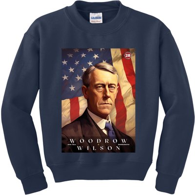 Woodrow Wilson 28th President Of The United States Portrait Kids Sweatshirt